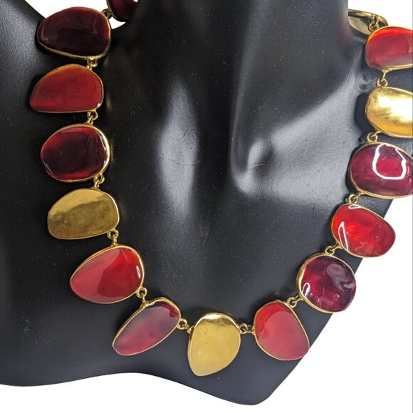 Talbots Red Enamel & Gold Statement Necklace โ NWT - Picture 3 of 6